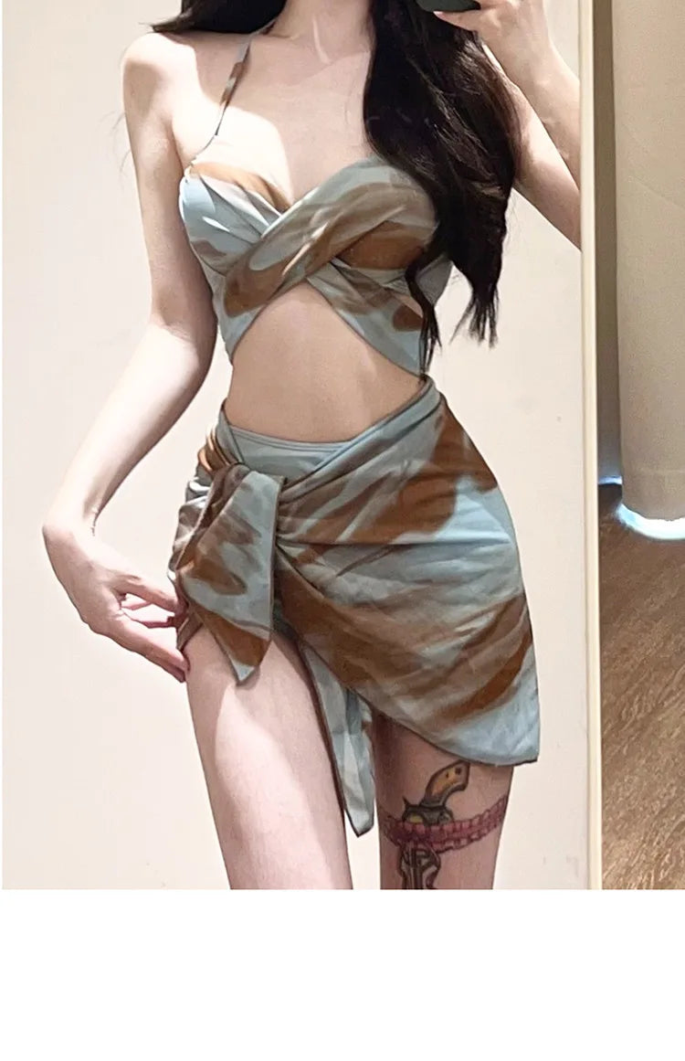 New Fashionable Plus Size Multi Piece Set Split Swimsuit for Women CoveringBellySlimming Down Hot Spring Vacation Swimsuit