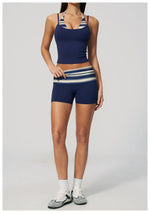 Quick Drying Polka Dot Patchwork Yoga Sets Women Hanging Neck Slim Shockproof Sports Tank Top Gym High Waist Shorts Fitnss Suit