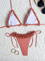 XS - L Shiny Frilled Halter Strappy Bikini Women Swimwear Female Swimsuit Two-pieces Bikini set Bather Bathing Suit Swim K7061