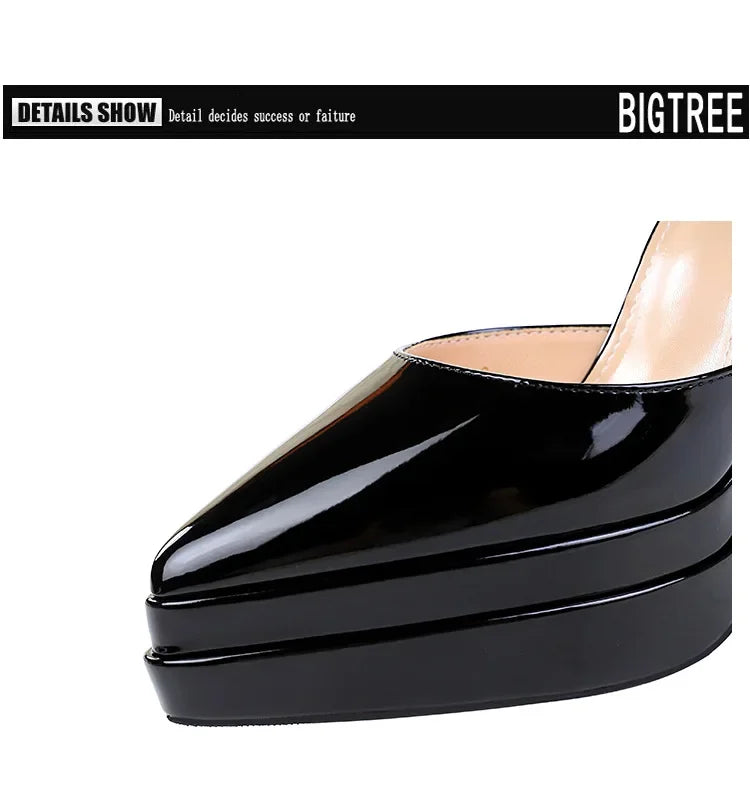 BIGTREE Pumps 2026 Summer New Hot Sale European Style Patent Leather Pointed Toe Buckle Platform High Heel Bow Shoes Women Shoes