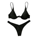 Sexy Underwire Bikini 2024 Mujer Women Solid Red Push Up Bra Thong Swimsuit Halter V Neck Bathing Suit Mini Micro Thong Swimwear