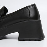 Brown Pu Leather Platform Loafers for Women British Style Round Toe Thick Heel Pumps Woman Slip On High Heels Office Shoes Lady