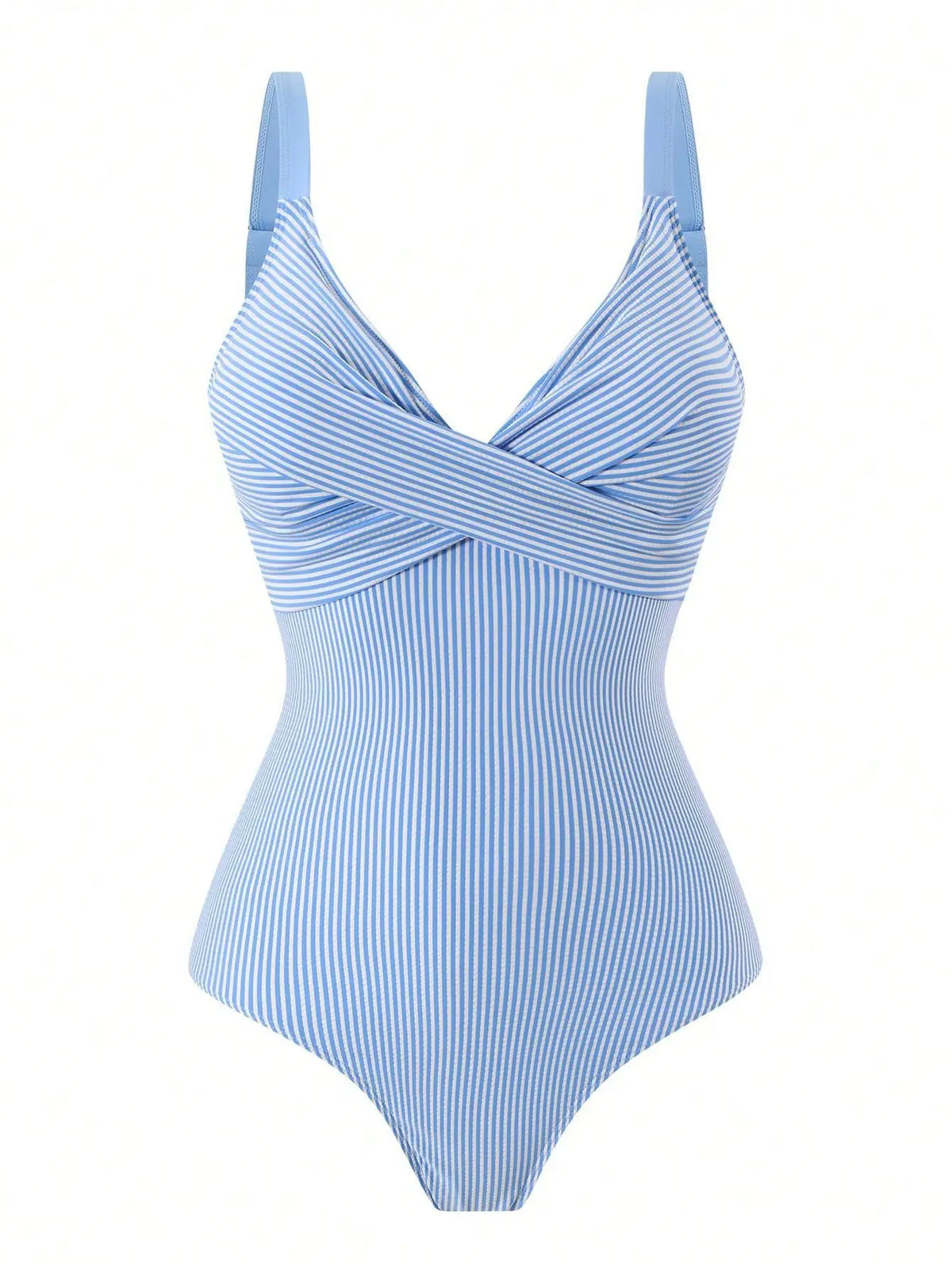 Vintage Blue Striped Swimwear Women Drawstring Shorts Sets 2026 V Neck Cross Slimming Bathing Suit Holiday One Piece Swimsuit