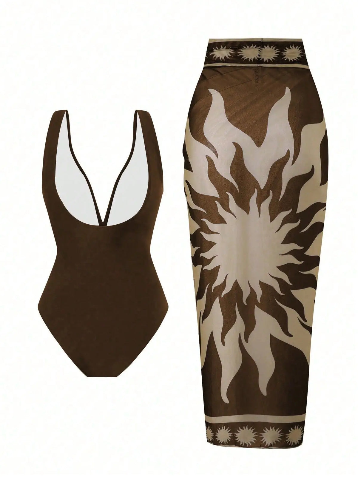 Vintage Green Deep V Neck One Piece Swimsuit 2025 Women Sexy Mesh Long Skirt Swimwear Set Beach Bathing Suit Holiday Monokini