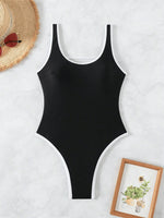 Sexy Black Patchwork One Piece Swimsuit Women Hollow Out Backless Slim Thong Swimwear 2025 Beach Bathing Suit Holiday Monokini