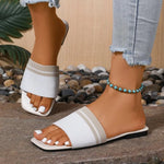 Leisure Flat Bottom Sandals Women's New 2026 Square Head Low Heel Solid Color Casual Large Size Beach Slippers