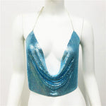 DEKA Bling Bikini Tops Deep V Neck Vest Backless Sequins Women Crop Top Night Club Diamonds Metal Tank Adjustable Halter Shiny