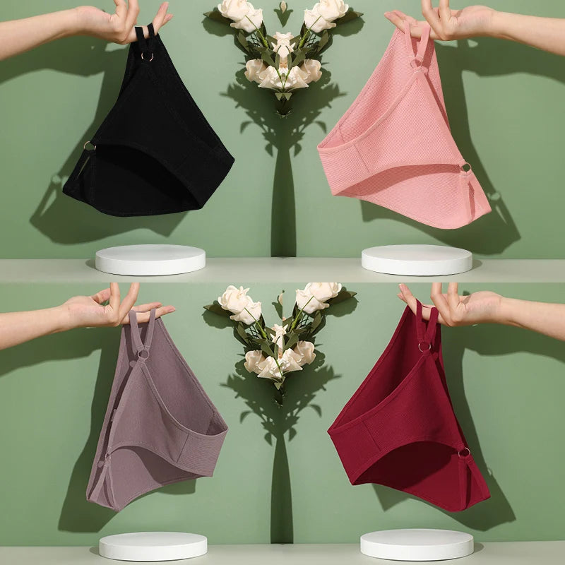 4PCS/Set Women Cotton Panties Sexy Low Waist Briefs Female Soft Breathable Underwear Button Design Fashion Comfortable Lingerie
