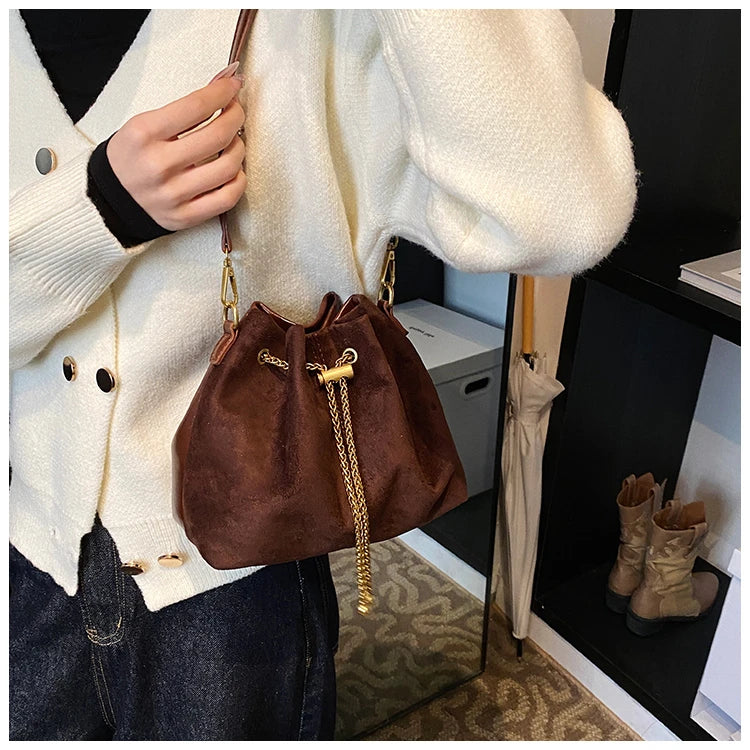 2026 Soft Commuting Crossbody Bags Faux Suede Sewing Hot Sale Bags for WomenThread Solid Color String Women's Handbags