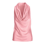 Women Satin Halter Tank Tops Fashion Fitted Solid Color Cowl Neck Sleeveless Vest Trendy Summer Streetwear