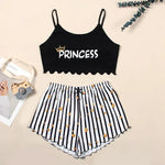 Summer Casual Pajamas Set for Women Sleepwear Sexy Lingerie Sleeveless Striped Tank Top Vest + Shorts Set Pijamas Homewear