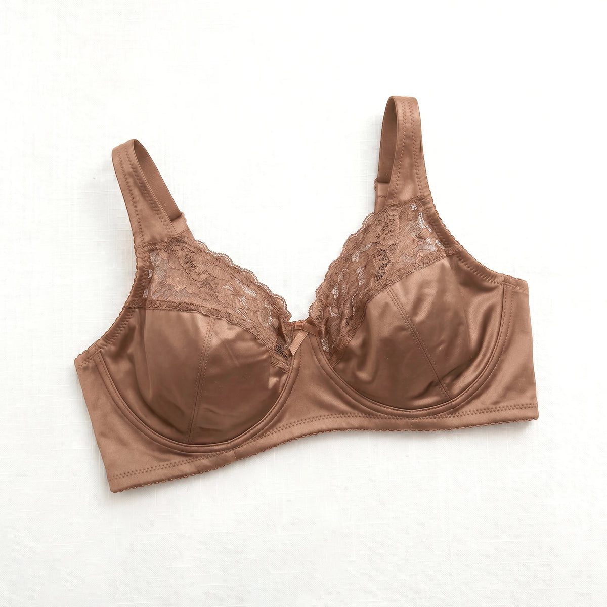 Plus Size Women Satin Lace Bra Underwired Unlined Ultra Thin Full Cup Brassiere Adjustable Wide Straps 3 Hooks Minimizer Large S