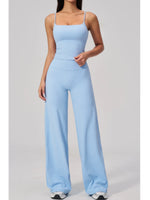 Yoga Suit Gym Fitness Set Hanging Neck Slim Sports Tank Top High Waist Wide Leg Pants Tracksuit Outdoor Running Athletic Wear