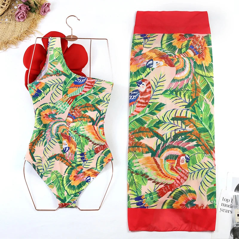 2024 Sexy Sling Ruffle Solid Two Pieces Bikini Women High Waist 3D Flower Swimsuit Skirt Summer Backless Beachwear Bathing Suit
