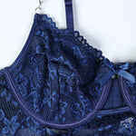Women's Polka Dot Shoulder Revealing Puffy Skirt Set Sexy Lace Top Skirt Thongs Underwear Suits Mesh Perspective Exotic Sets
