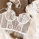 Women's French Lace Lingerie Set Sexy Ultra Thin See Through Bra & Thong Shaping Camisole Embroidery Underwear Set Hot Tushy P P