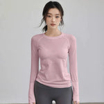 Women's Autumn & Winter Yoga Comprehensive Training Top High-Elastic Slim Crew Neck Quick-Dry Sports Long-Sleeve Fitness Clothes