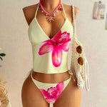 DEKA Brazilian Lace-up Bikini Set Lady Yellow Swimwear Women Strapped Print Tankini Set Backless Swimsuit Summer Beach Bath Suit