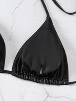 DEKA Brazilian Thong Black PU Bikini Set Triangle Bikinis Bandage Swimsuit Women Two Piece Swimwear Summer Biquini New Beachwear