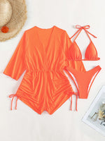 Sexy Long Sleeves Cover Up Bikini Set Women White Black Push Up Mesh Dress 3 Piece Swimsuit Bathing Suit Thong Swimwear 2026