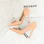 BIGTREE Pumps Elegant Pointed Crystal Buckle Slim High Heel Single Shoes Women Silk Spring/Summer High Heel Pumps Wedding Dress