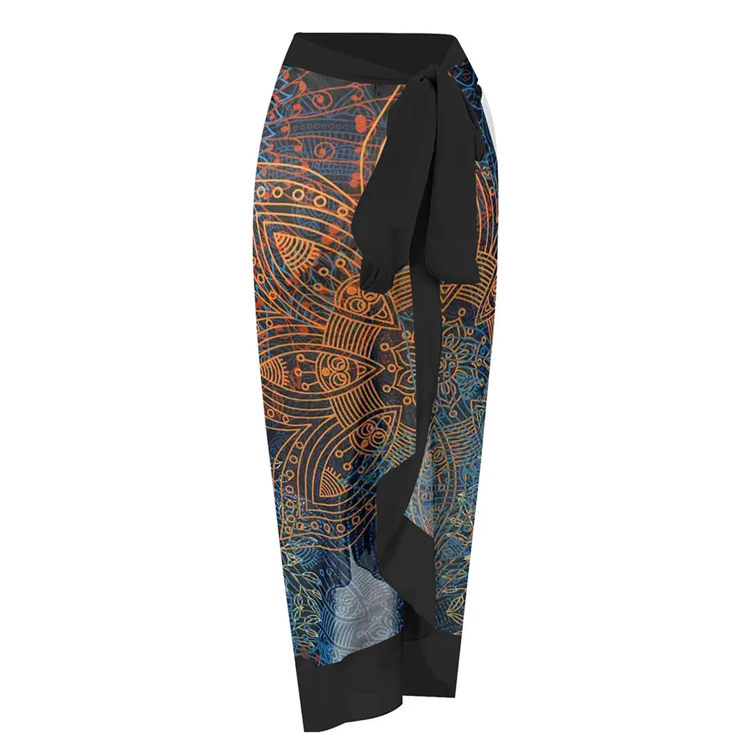 S - XXL New Printed Long Sleeve With Pants Sarong Shorts Women Swimwear One Piece Swimsuit Female Bather Bathing Suit Swim V8395