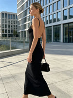 Womens Solid Color Dress Spaghetti Strap U Neck Bodycon Long Dress Sleeveless Backless Casual Daily Party Club Dresses Summer