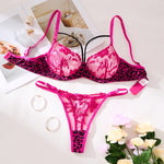 A RoseRed Sexy Lingerie Set, Combining Leopard Print and Floral Patterns, Combining Allure and Sensuality