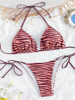 Sexy Zebra Striped Bikini Women Halter Push Up Triangle Swimsuit Brazilian Summer Bathing Suit Micro Swimwear 2025 Swimming Suit