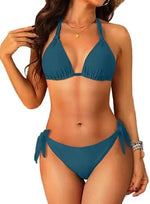 Women's Triangle Bikini Set Strap Design Swimsuit Two-Piece Swimwear Nylon Fabric with Chest Pad No Steel Support