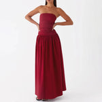Elegant Strapless Maxi Tube Dress Women Ruched Long Sundress Boat Neck Sleeveless Strapless Flowy Dresses Party Clubwear