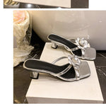Women Sandals Flower Decor Low Heels Sandals Elegant Point Toe Pumps Fashion Ankle Strap High Heels shoes women slides women