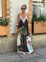 Casual Vacation Style Print Spaghetti Strap long Dresses Women Sexy V-neck Backless Loose Sleeveless Dress Female Summer New