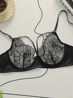 Sexy lace Lingerie ultra-thin semi transparent erotic women's bra French retro underwear black brassere MR2986