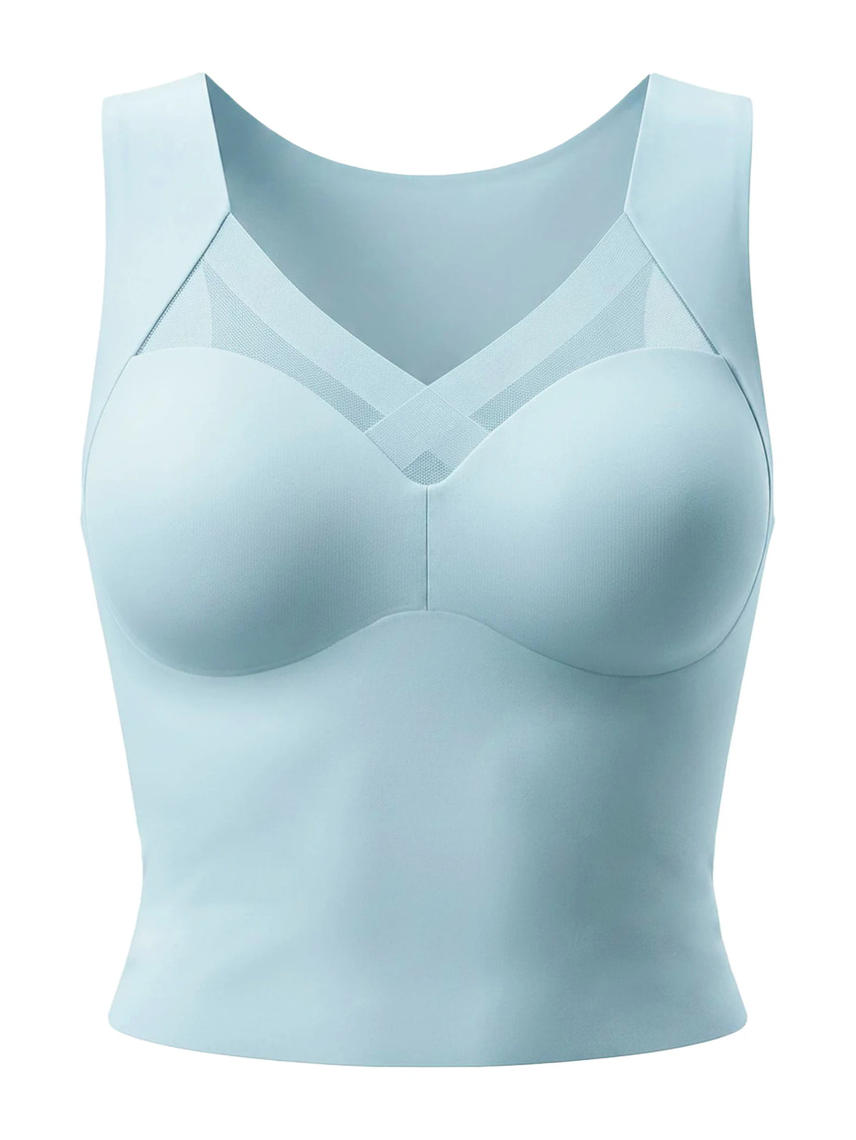 Yoga Sports Bra Elegant Wireless Fixed Cup Tank Bra Front Crisscross Mesh Seamless Back for Daily Party Dating Outfits