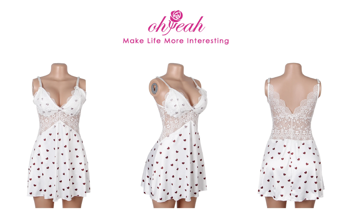 White Lace Babydoll Chemise for Women V Neck See Through Sleepwear Plus Size with Thong