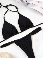 Wrinkled High Cut Mini Micro Thong Bikini Women Swimwear Female Swimsuit Two-pieces Bikini Set Halter Bather Bathing Suit Swim