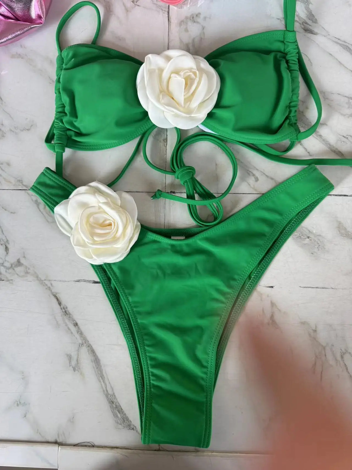 Sexy 3D Flower Micro Bikini 2024 Women Black White Patchwork Push Up Swimsuit Biquini Summer Bathing Suit Triangle Mini Swimwear