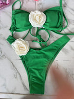 Sexy 3D Flower Micro Bikini 2024 Women Black White Patchwork Push Up Swimsuit Biquini Summer Bathing Suit Triangle Mini Swimwear