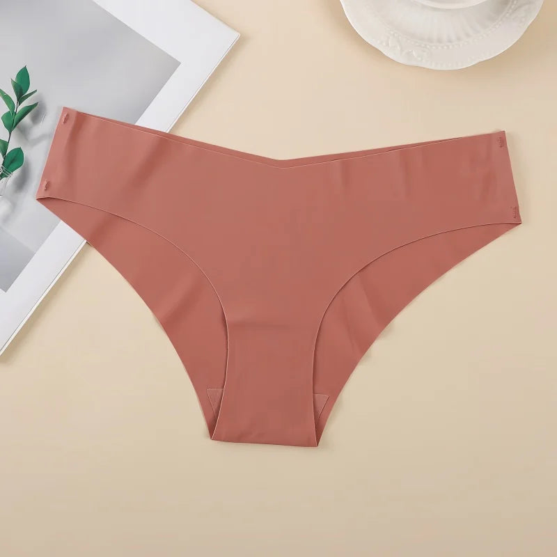 1Pack Women Low-Rise V-Front Ice Silk Seamless Briefs Panties Invisible No Lines Underwear Summer Soft Sexy Lingerie XS-XL