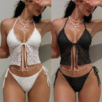 Sexy Black Triangle Bikini Set 2026 Women Lace Front Tie Push Up Crop Top Micro Swimsuit Beach Bathing Suit Two Piece Swimwear