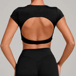 No Padded Women's Yoga T-shirt Short Sleeves Bra Backless Fitness Top Beautiful Back Gym Clothes Form-fitting Running Tee