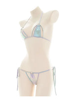 Summer Micro Bikini Set Women Swimwear Laser Holographic Halter Tops Bra Thong Bathing Suit Beachwear Brazilian Biquini