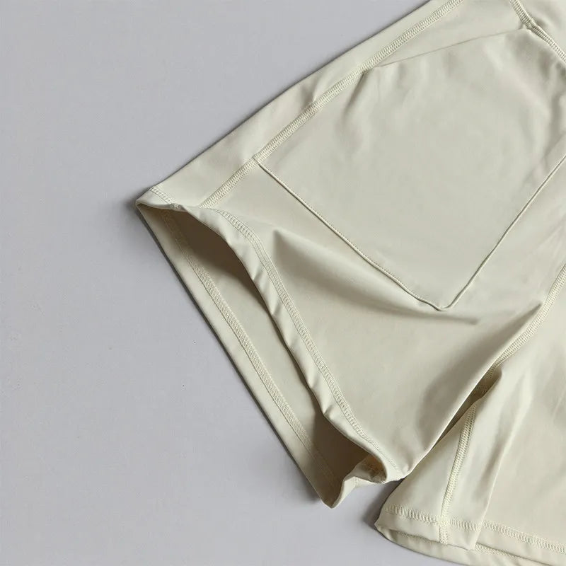 Women's High-Waisted Yoga Shorts with Pockets Quick-Drying Breathable for Summer Outdoor Training Running Pilates Fitness
