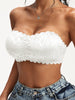 Women's Off Shoulder Lace Bandeau Bra, Floral Ruffled Wirefree Removable Pads Lift Anti-Sagging Daily Casual Wear