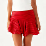 Summer Pleated Mini Skirt for Women Fashion Flared Hem Horizontal Stripe Pattern Lightweight Breathable Versatile A Line Skirt