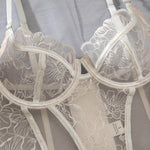 Embroidered flower underwear, sexy three-point mesh fishbone body shaping sexy suit with stockings