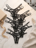 Five Solid black Lace Women G-String Sexy Lingerie Criss-cross Strap Thong fashionable and sexy style C972