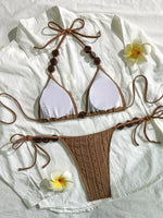 DEKA Tie-Side G-String Bikini Set Sexy Brazilian Bikini Solid Color Breathtaking Bathing Suit with Feminine Bandage Design Beach