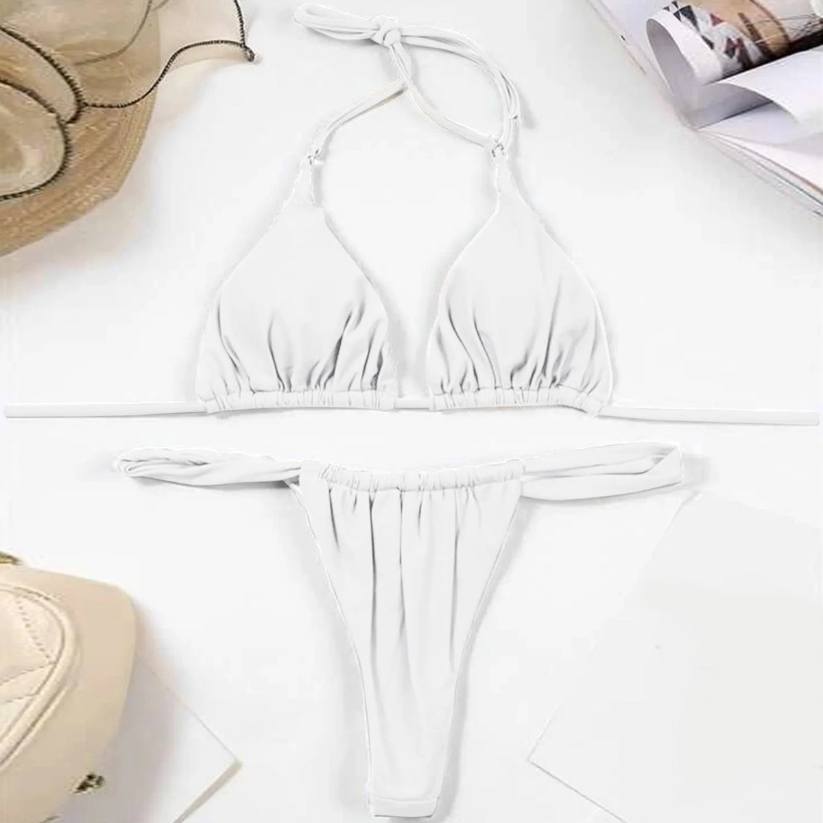 Sexy Bikini Set Two Piece Swimsuit Bikini Set Push Up Bra Solid Thong Women Swimwear Beachwear Bathing Suit Traje De BañO 2024